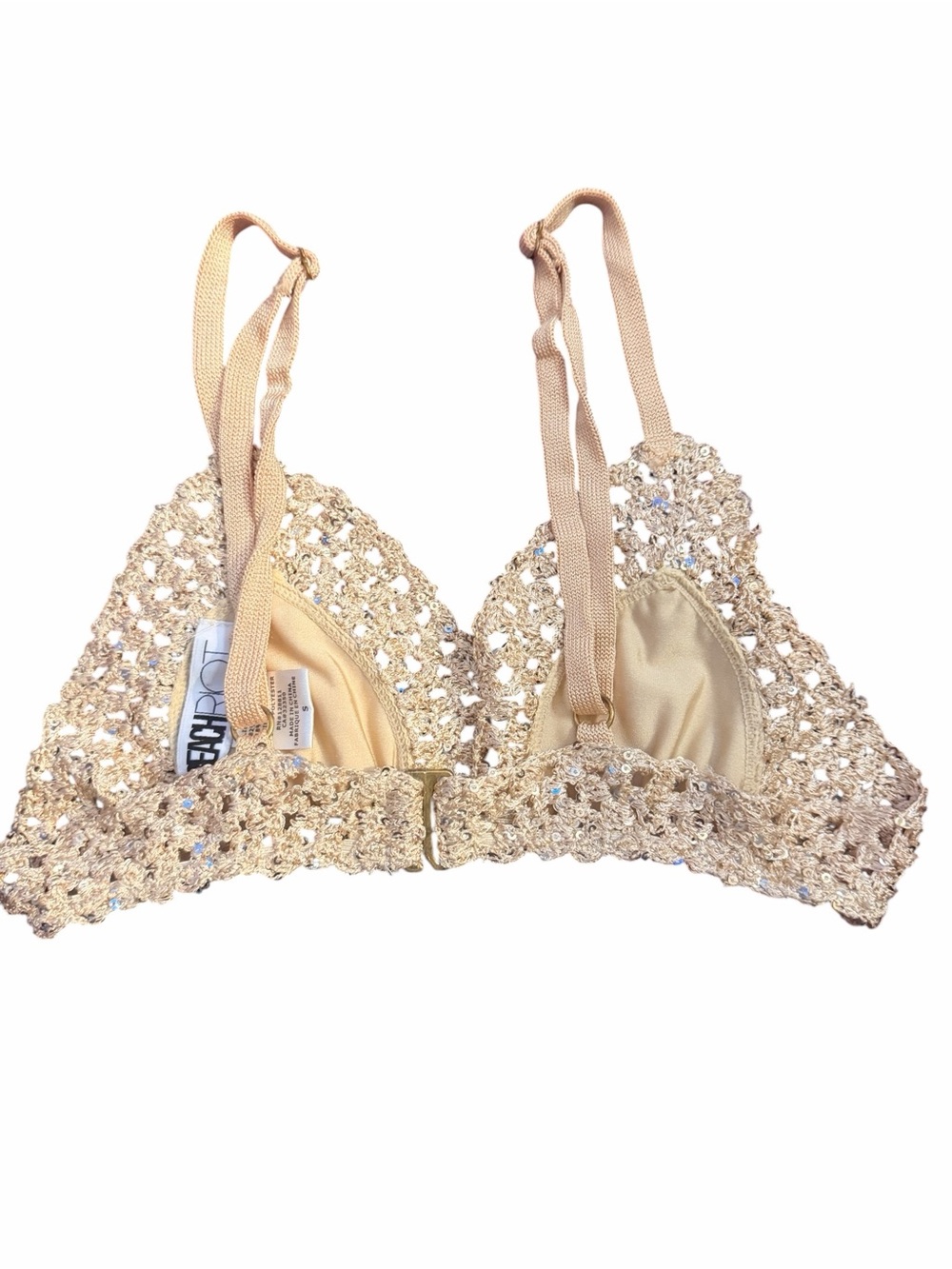 Beach Riot Gold Sequin Crochet Triangle Bikini Top Small/Extra Small - Picture 4 of 7
